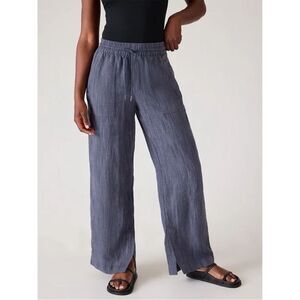 Athleta Women's Cabo Linen Textured Wide‎ Leg Blue Stripe Pull On Pants Blue 0